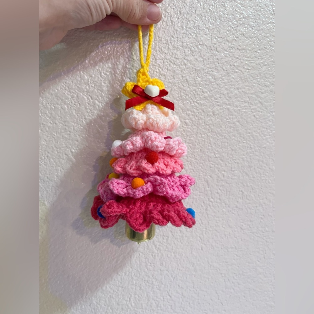 Handmade Crochet Christmas Tree Ornament Size L Pink